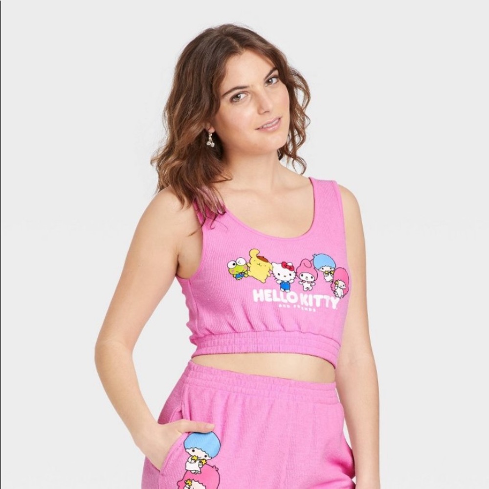 Hello kitty cropped pink tank top new